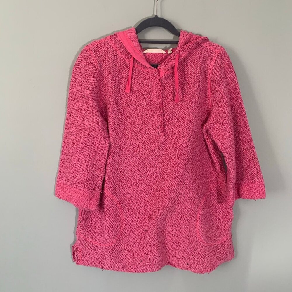 Soft Surroundings Womens Pink‎ Textured Knit Hoodie 3/4 Sleeve Pullover Size M